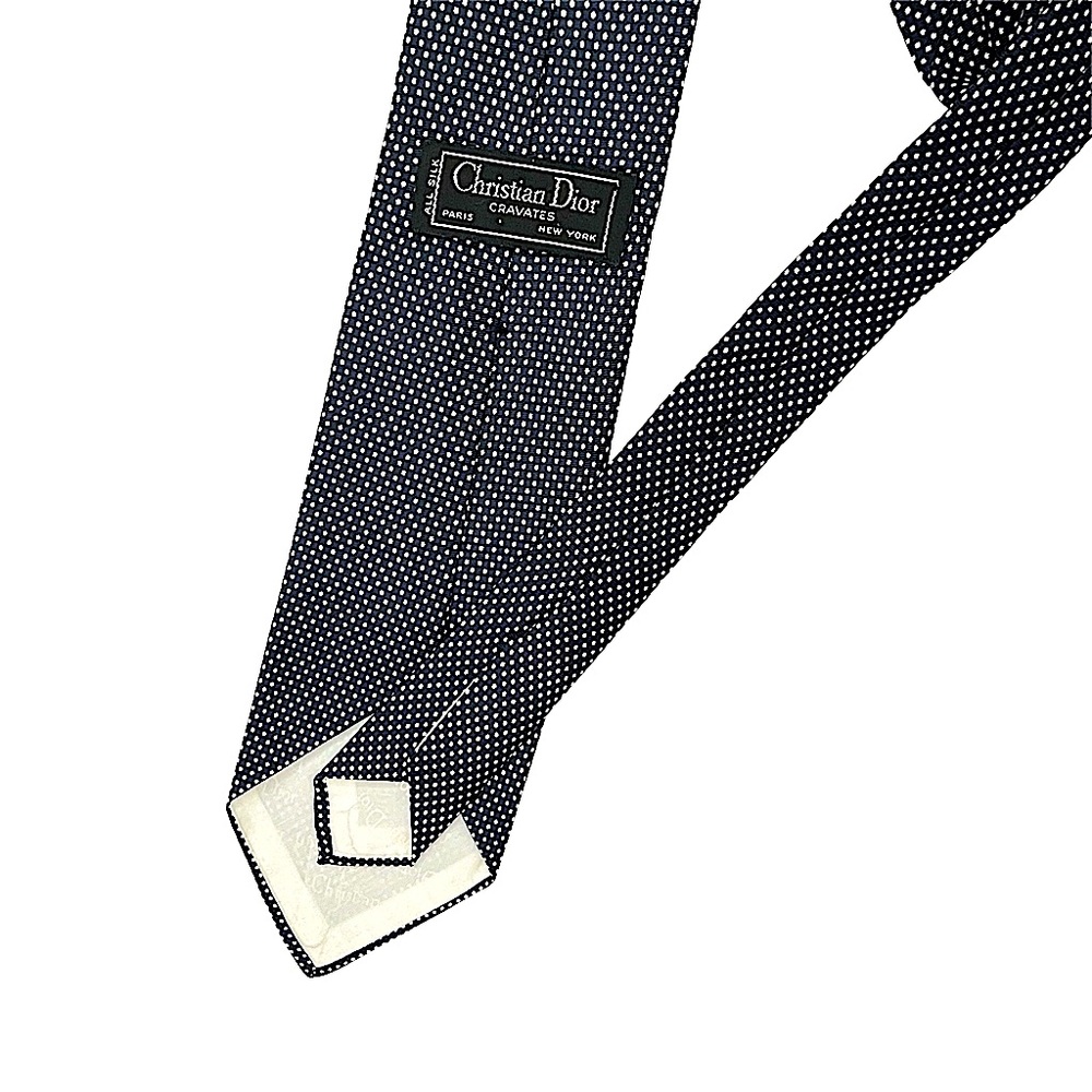 Christian Dior | All Silk Navy Polka Dot Tie - Picture 1 of 5